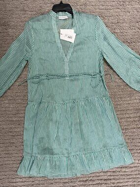 Scanlan Theodore Spearmint Stripe Linen Silk Dress | Size 4
